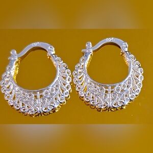 (1442)Elegant Silver Hoop Earrings